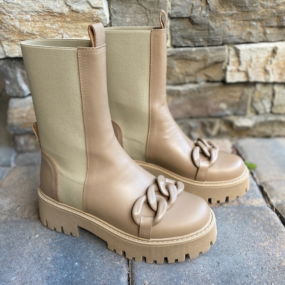 Lestrosa Italian leather short combat bootie beige shoes size 7.5 - Picture 5 of 12